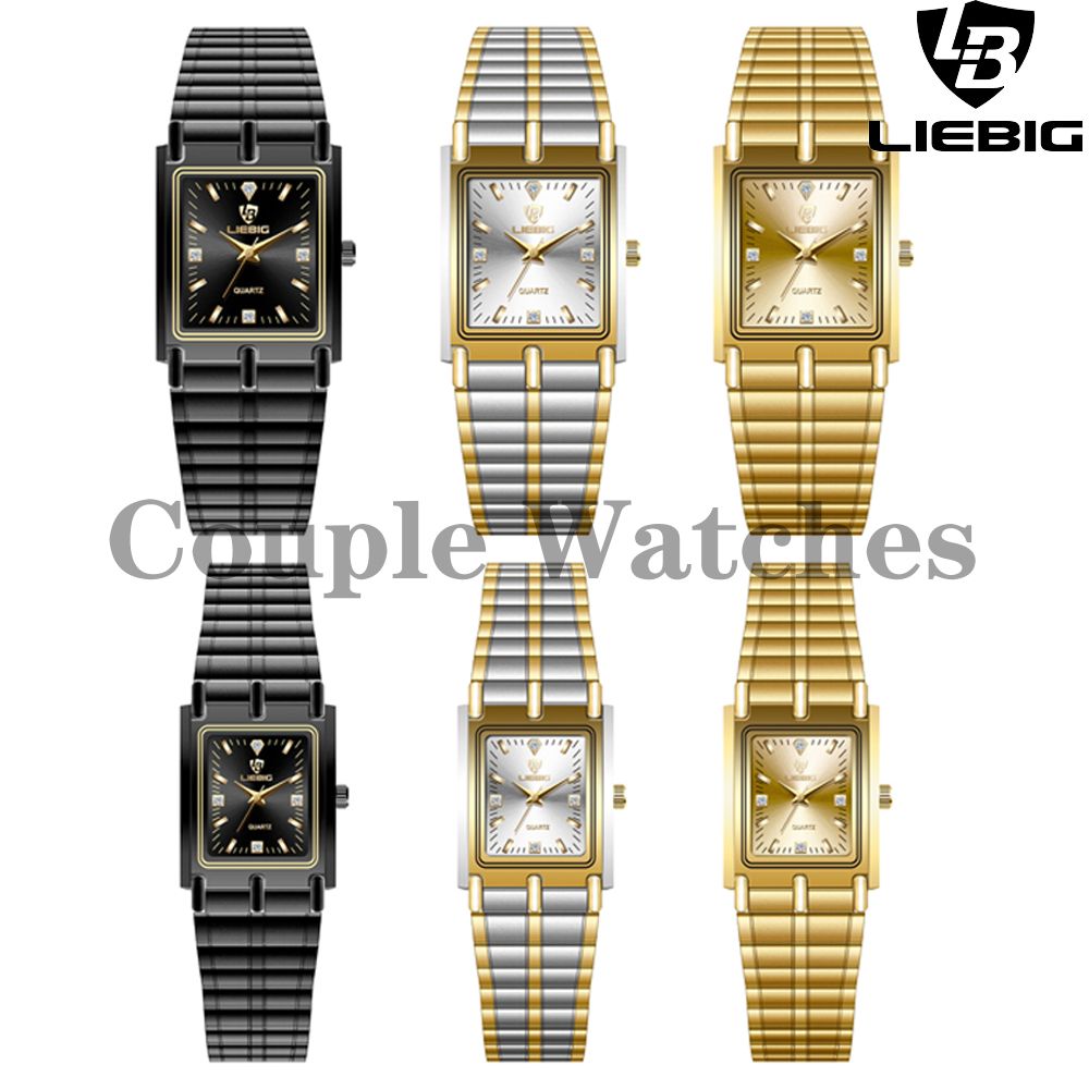 LIEBIG watch couple watch quartz watch classic fashion couple small square watch steel strap ultra-thin gold waterproof watch for men Casual Fashion Business Watch for woman diamond small analog watch