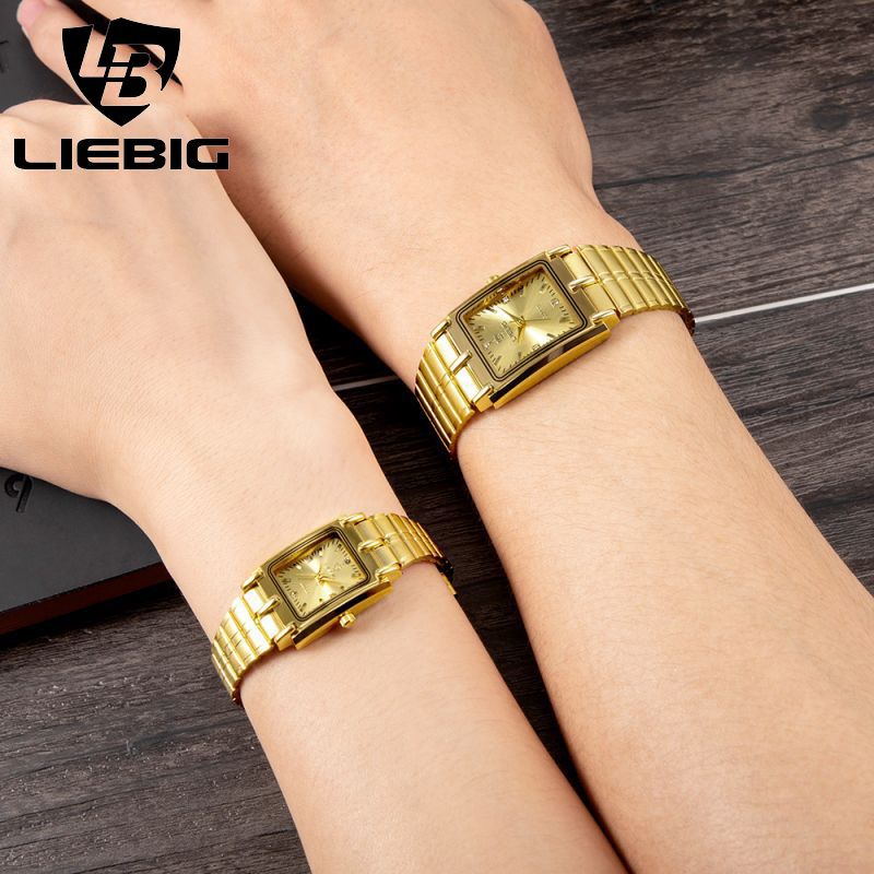 LIEBIG watch couple watch quartz watch classic fashion couple small square watch steel strap ultra-thin gold waterproof watch for men Casual Fashion Business Watch for woman diamond small analog watch