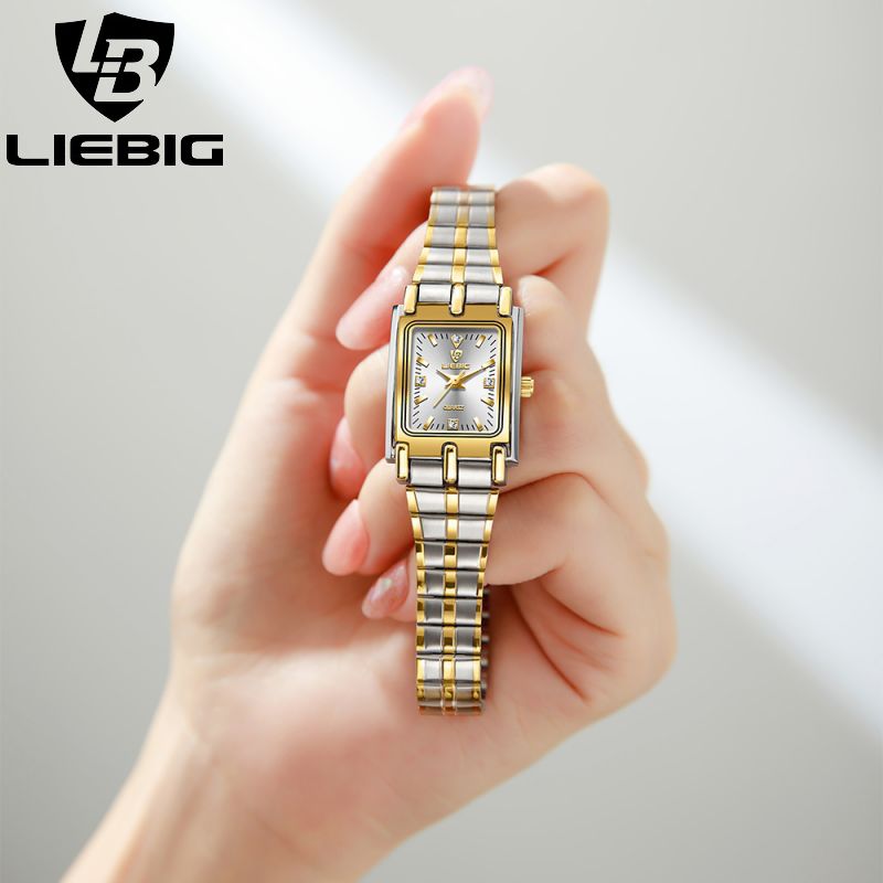 LIEBIG watch couple watch quartz watch classic fashion couple small square watch steel strap ultra-thin gold waterproof watch for men Casual Fashion Business Watch for woman diamond small analog watch