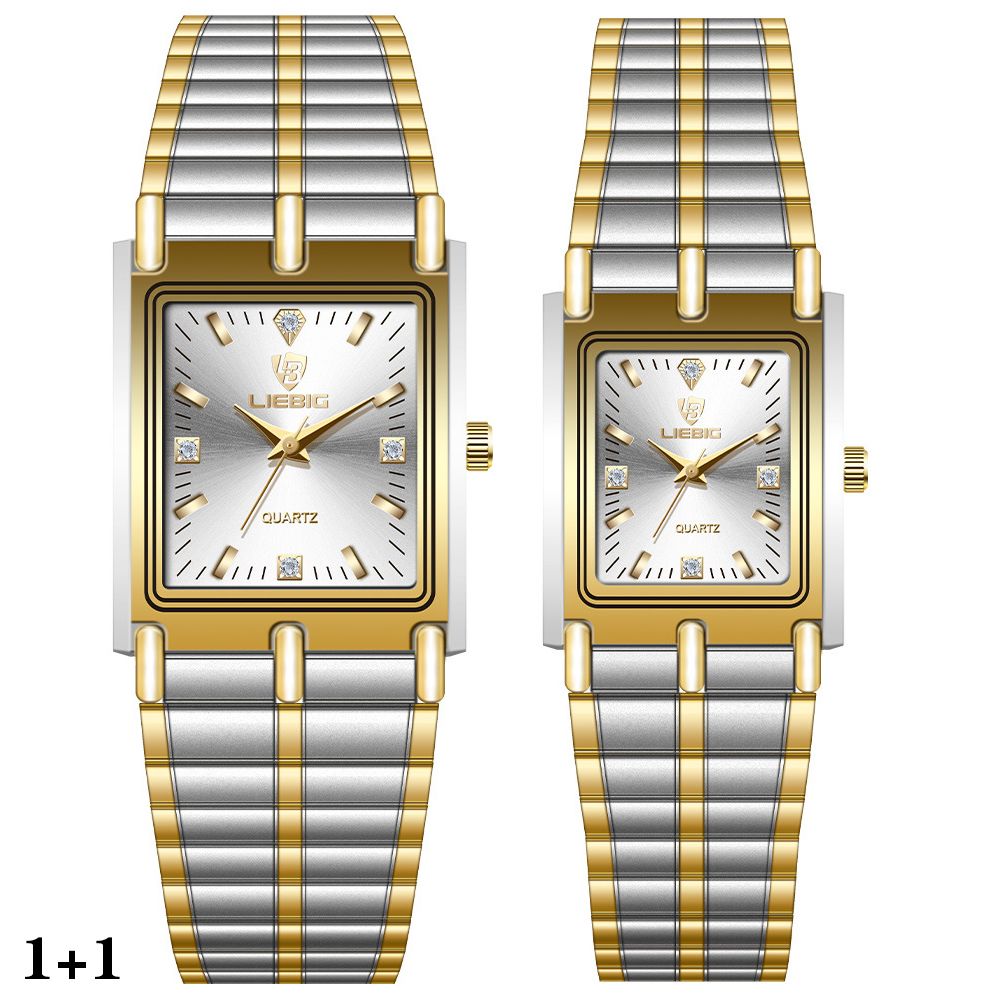 LIEBIG watch couple watch quartz watch classic fashion couple small square watch steel strap ultra-thin gold waterproof watch for men Casual Fashion Business Watch for woman diamond small analog watch