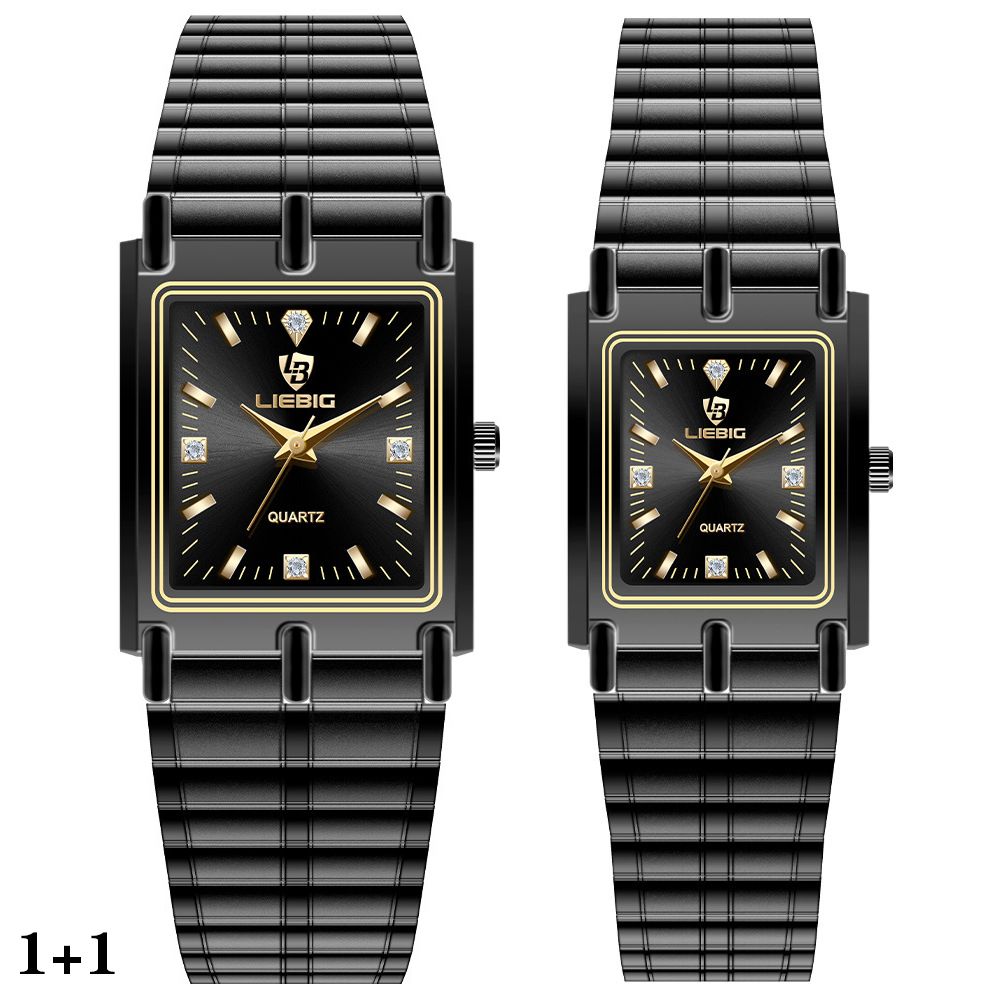 LIEBIG watch couple watch quartz watch classic fashion couple small square watch steel strap ultra-thin gold waterproof watch for men Casual Fashion Business Watch for woman diamond small analog watch