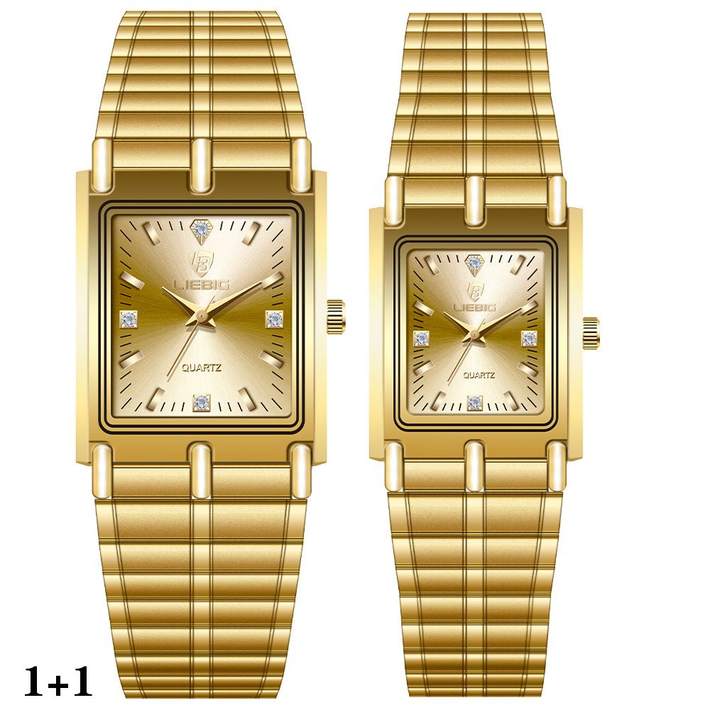 LIEBIG watch couple watch quartz watch classic fashion couple small square watch steel strap ultra-thin gold waterproof watch for men Casual Fashion Business Watch for woman diamond small analog watch