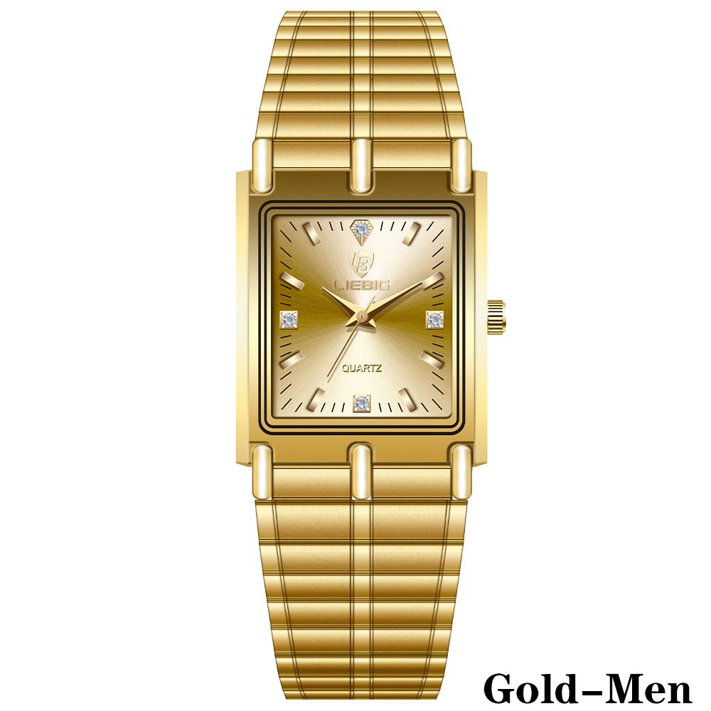 LIEBIG watch couple watch quartz watch classic fashion couple small square watch steel strap ultra-thin gold waterproof watch for men Casual Fashion Business Watch for woman diamond small analog watch