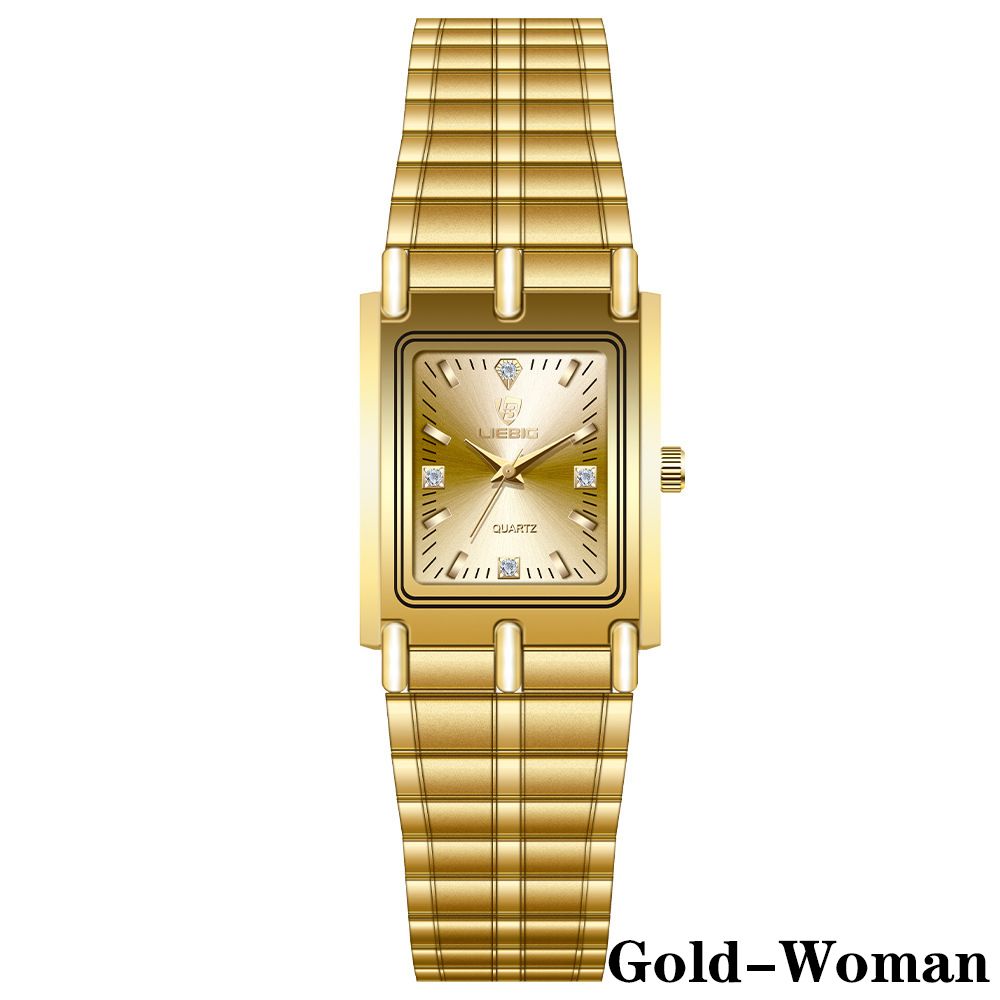 LIEBIG watch couple watch quartz watch classic fashion couple small square watch steel strap ultra-thin gold waterproof watch for men Casual Fashion Business Watch for woman diamond small analog watch