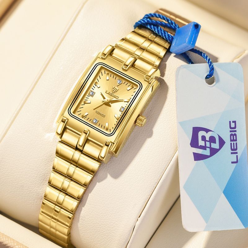 LIEBIG watch couple watch quartz watch Valentine's Day present girlfriend gift wrist watches fashion small square stainless steel thin gold waterproof casual watch for woman men Watch analog watch