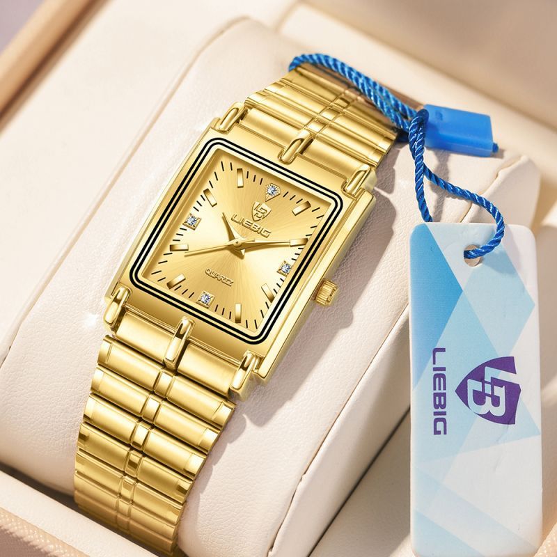 LIEBIG watch couple watch quartz watch Valentine's Day present girlfriend gift wrist watches fashion small square stainless steel thin gold waterproof casual watch for woman men Watch analog watch