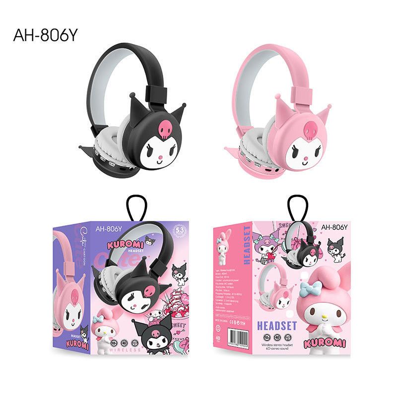 Wireless headset Headphone for kids girl 6D stereo sound Kuromi headset Sanrio cute cartoon children kids headset Bluetooth wireless earphones AH-806Y Bluetooth headset Bluetooth headphone for woman