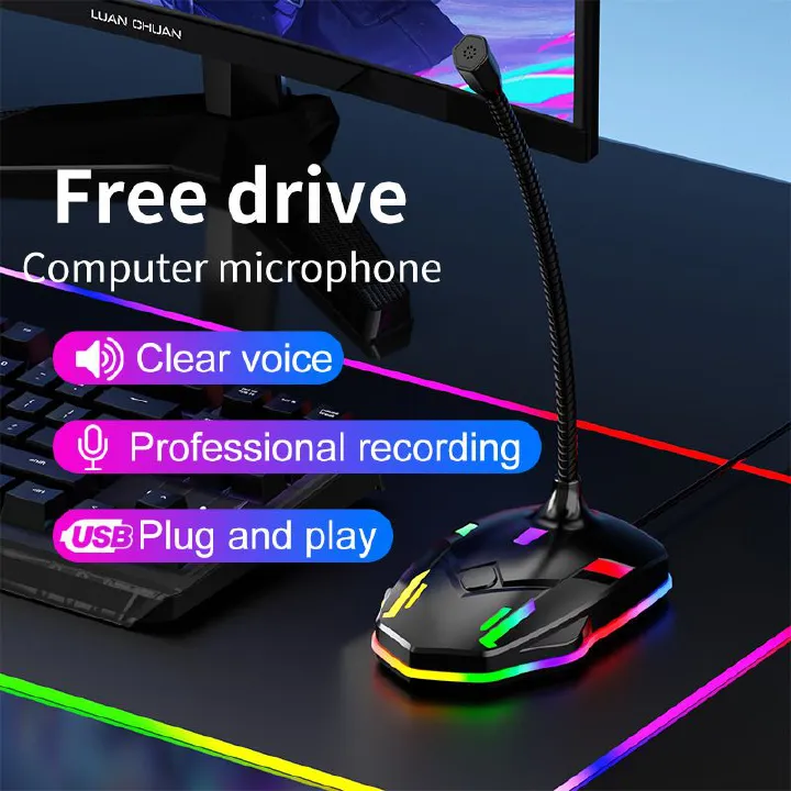 Computer Microphone USB wired microphone Esports gaming microphone with RGB Light Game Desktop broadcast Noise canceling microphone Conference Condenser singing KTV live Recording Microphone M9