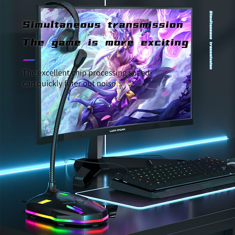 Computer Microphone USB wired microphone Esports gaming microphone with RGB Light Game Desktop broadcast Noise canceling microphone Conference Condenser singing KTV live Recording Microphone M9