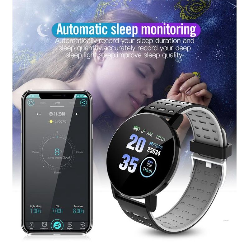 119Plus Smart Watch Bluetooth Fitness Tracker Heart Rate Monitor Sport Watch BLOOD PRESSURE Monitoring Smartwatches for men smart watch for woman Smart Band For Android IOS Smart Phones Unisex watch