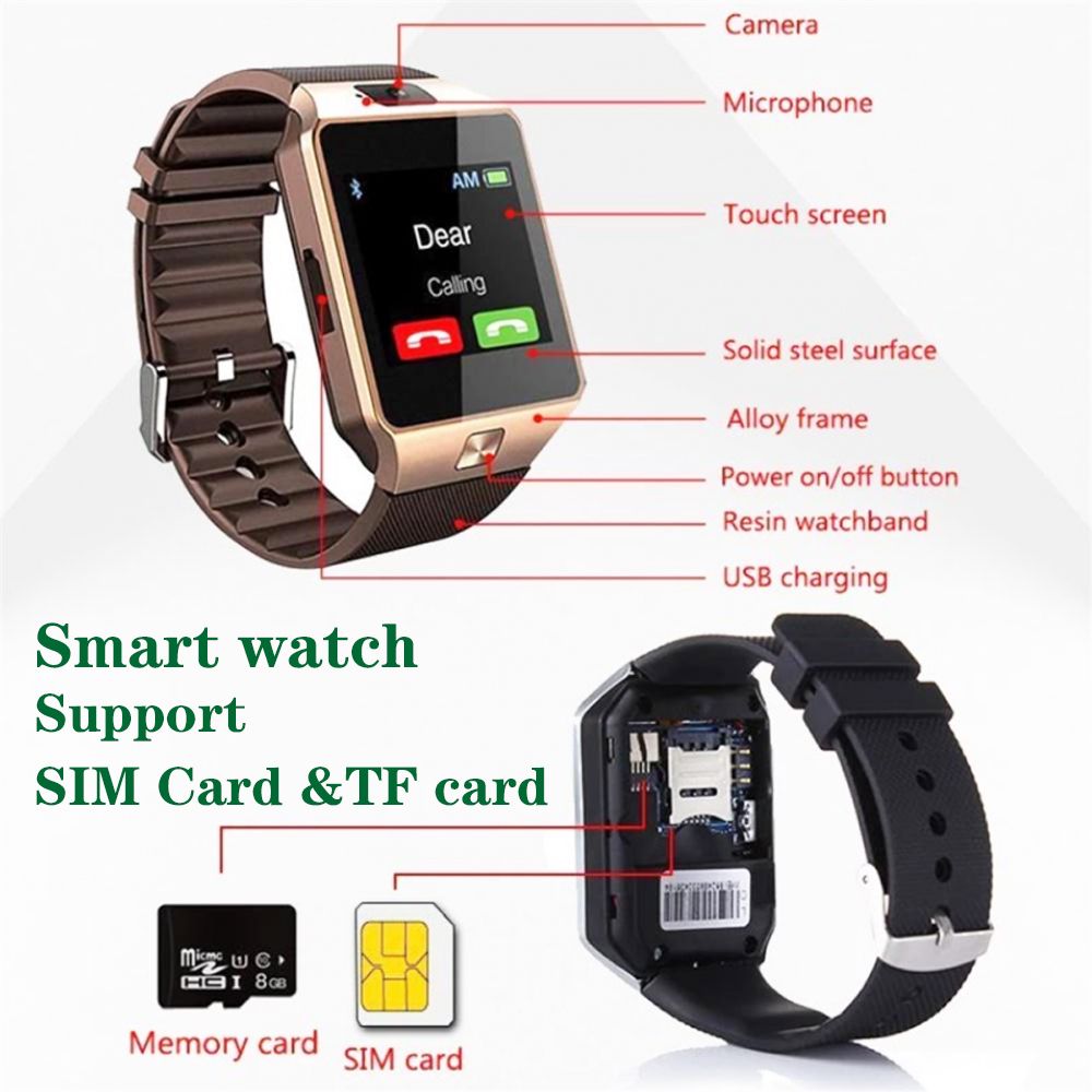 DZ09 Smart Watch 2G Signal TF Camera Waterproof Watch GSM Mobile Phone Men Smart Watch Phone with SIM Card slot Support TF card Android SmartWatch Phone Call Smart Bracelet Woman wristband Smart Band