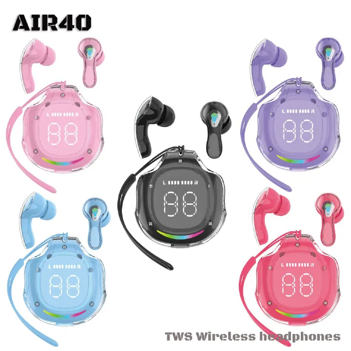 air 40 TWS bluetooth wireless earphone gaming music earbuds 2024 New wireless bluetooth earphones airpods noise reduction digital display breathing light HIFI sound earpods gaming headset for IOS