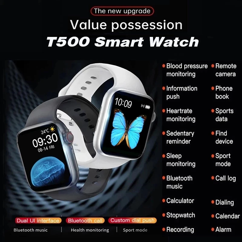 T500 Smartwatch Men Women Top Smart Watch Heart Rate Monitor Whatsapp Message Reminder Sports Fitness Tracker for Android VS T5 Smart Bracelet Men Smart Watch Couple Watch Unisex watches Smartband