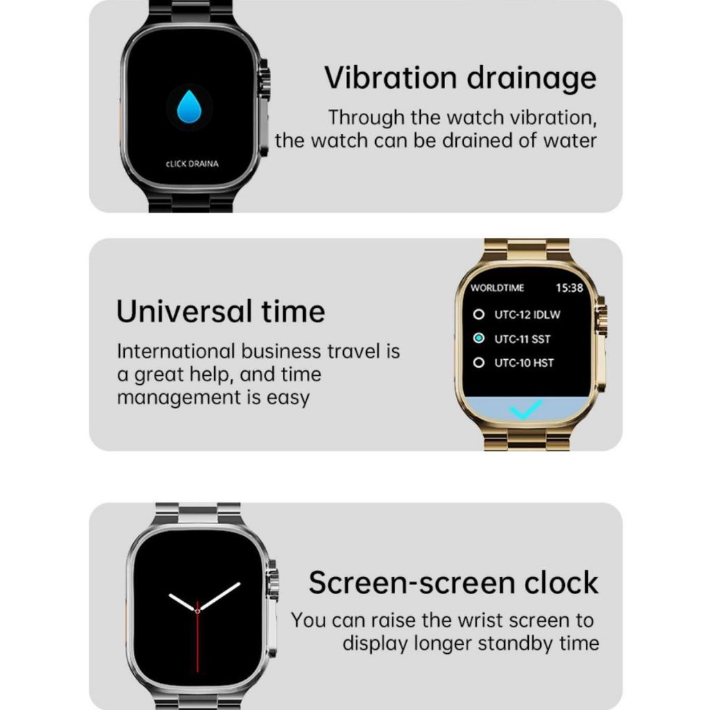 G9 Ultra Pro Men Smart Watch with 3 bands casual sports business Smartwatches 49MM HD display Square watch Digital Watch touch control NFC Bluetooth Call gold watch for Men Woman with Magnetic charger