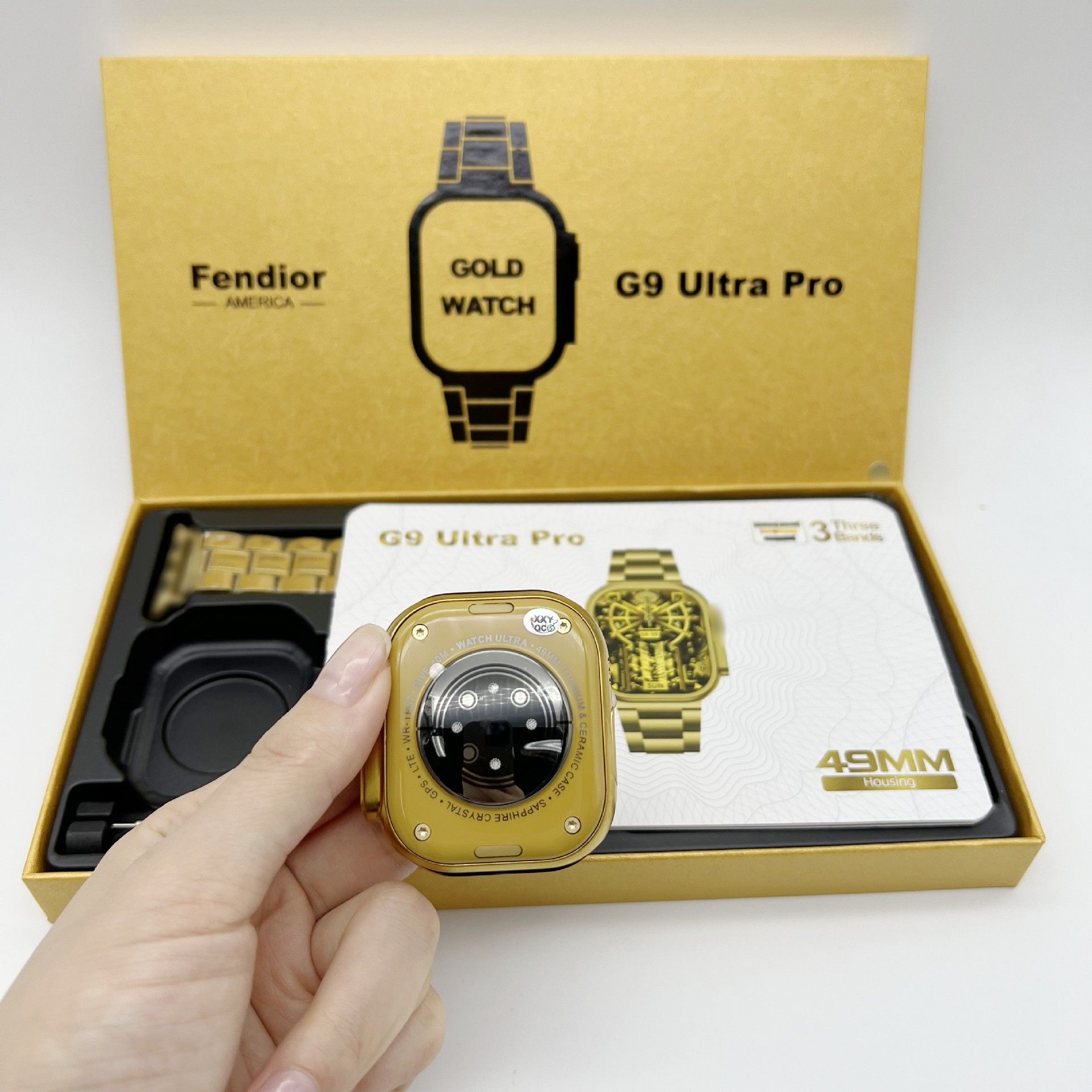 G9 Ultra Pro Men Smart Watch with 3 bands casual sports business Smartwatches 49MM HD display Square watch Digital Watch touch control NFC Bluetooth Call gold watch for Men Woman with Magnetic charger