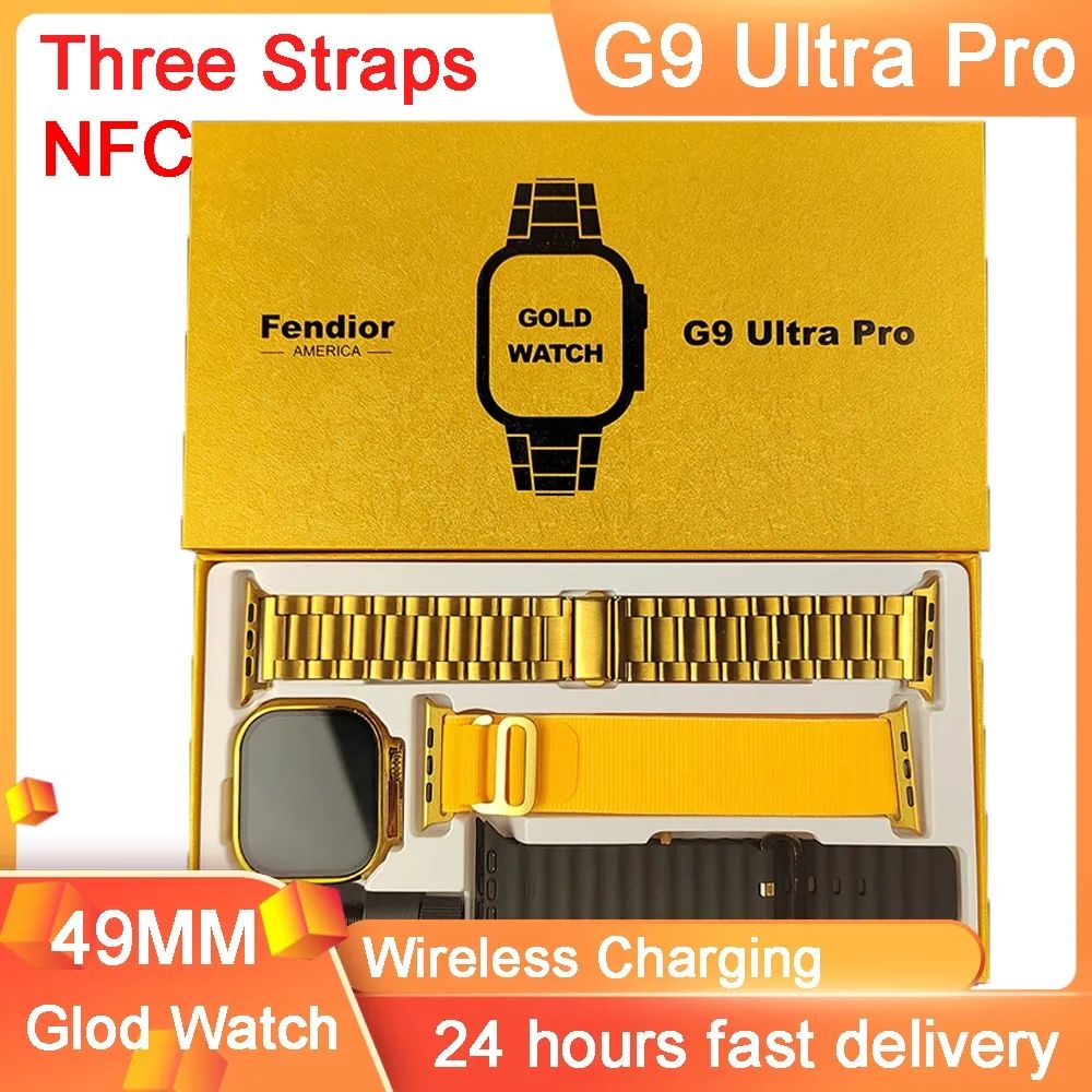 G9 Ultra Pro Men Smart Watch with 3 bands casual sports business Smartwatches 49MM HD display Square watch Digital Watch touch control NFC Bluetooth Call gold watch for Men Woman with Magnetic charger