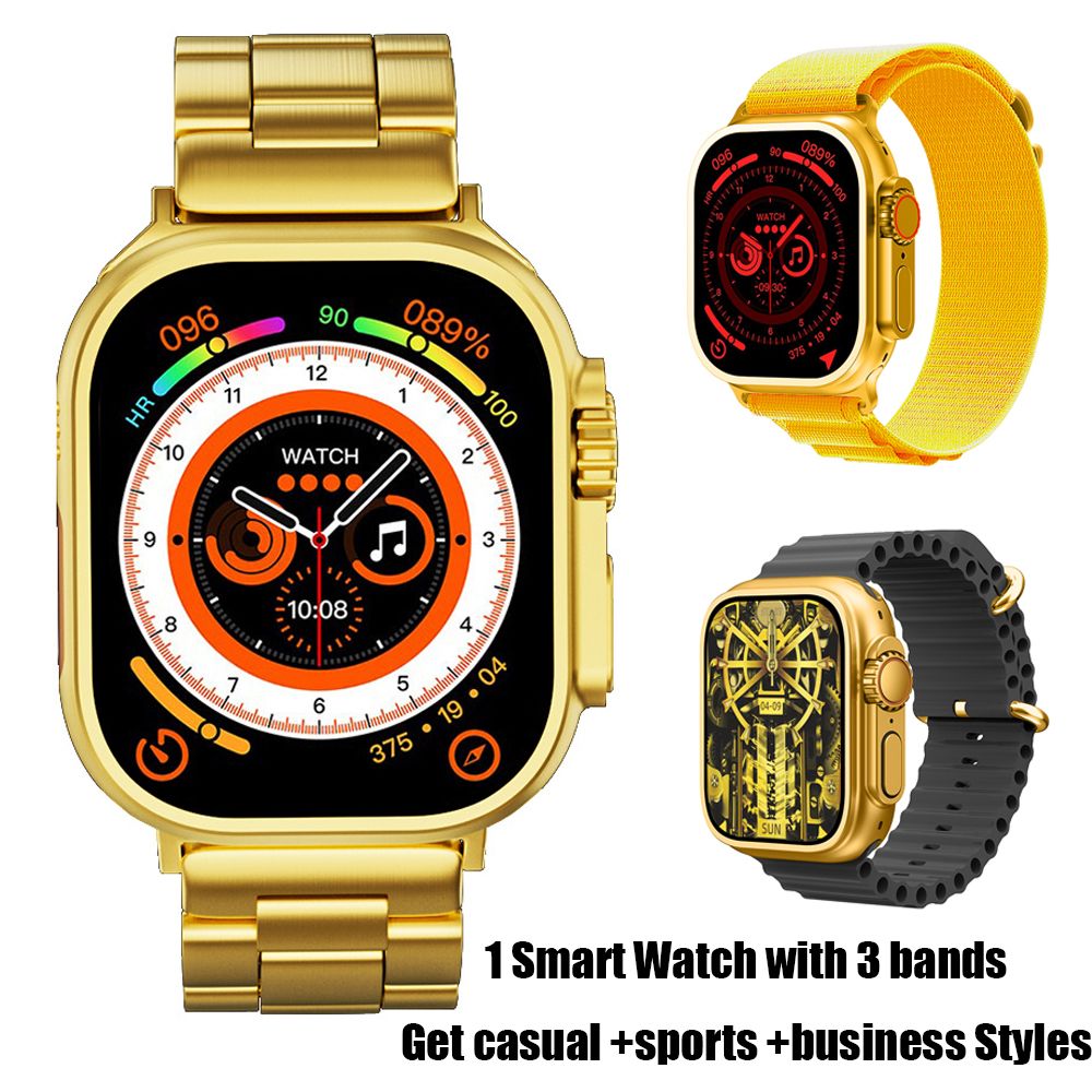 G9 Ultra Pro Men Smart Watch with 3 bands casual sports business Smartwatches 49MM HD display Square watch Digital Watch touch control NFC Bluetooth Call gold watch for Men Woman with Magnetic charger