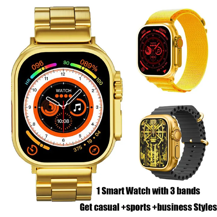 G9 Ultra Pro Men Smart Watch with 3 bands casual sports business Smartwatches 49MM HD display Square watch Digital Watch touch control NFC Bluetooth Call gold watch for Men Woman with Magnetic charger