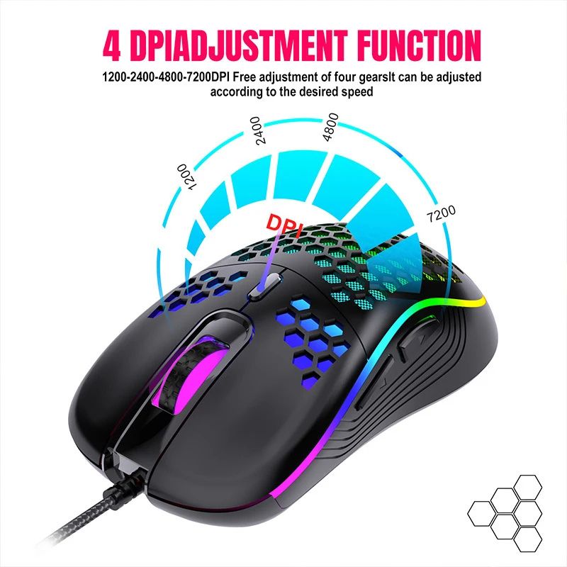 USB Mouse Wired Gaming Mouse Mechanical Mice USB Luminous Light Mouse 7200DPI Adjustable Optical Gamer Mice for PC Computer ergonomic mouse Black White Color Esports gaming mouse