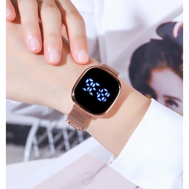 LED Touch Screen Magnetic Buckle Watch Fashion Stainless Wristwatch For Women Men Square LED smart touch screen watch white light couple wrist watch magnetic buckle milanese belt electronics watch