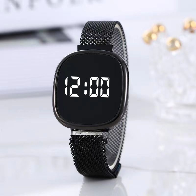 LED Touch Screen Magnetic Buckle Watch Fashion Stainless Wristwatch For Women Men Square LED smart touch screen watch white light couple wrist watch magnetic buckle milanese belt electronics watch