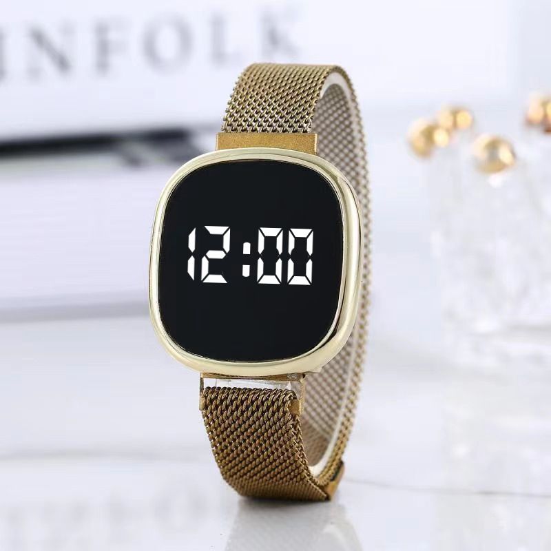 LED Touch Screen Magnetic Buckle Watch Fashion Stainless Wristwatch For Women Men Square LED smart touch screen watch white light couple wrist watch magnetic buckle milanese belt electronics watch