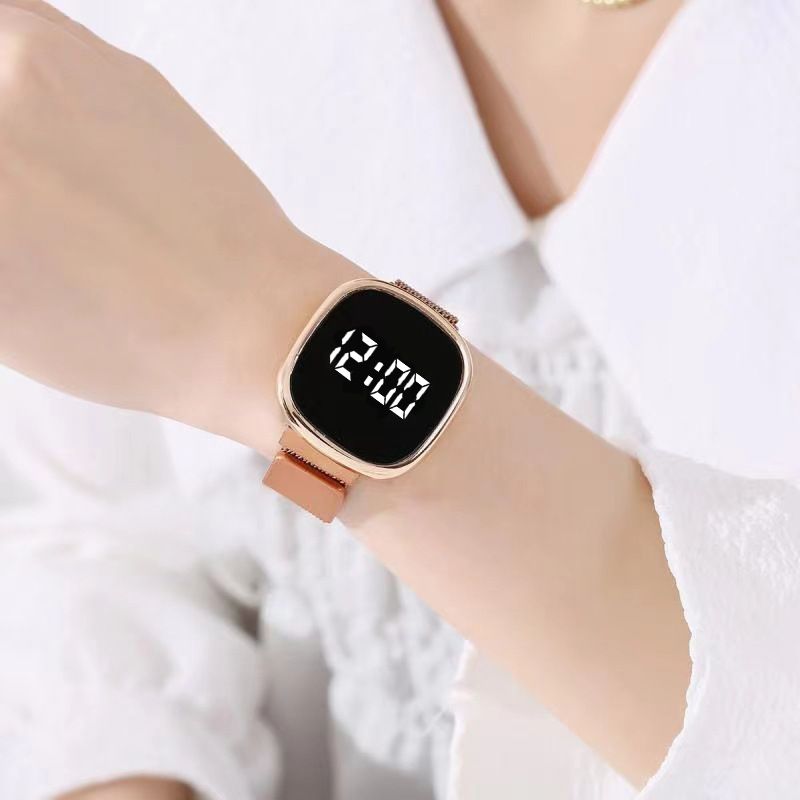 LED Touch Screen Magnetic Buckle Watch Fashion Stainless Wristwatch For Women Men Square LED smart touch screen watch white light couple wrist watch magnetic buckle milanese belt electronics watch