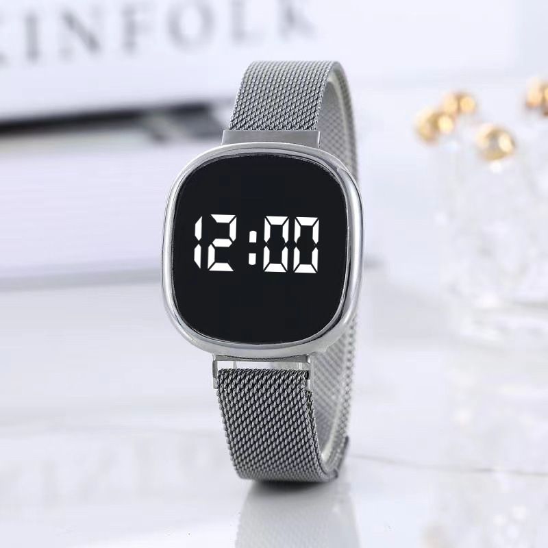 LED Touch Screen Magnetic Buckle Watch Fashion Stainless Wristwatch For Women Men Square LED smart touch screen watch white light couple wrist watch magnetic buckle milanese belt electronics watch