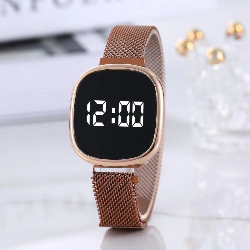 LED Touch Screen Magnetic Buckle Watch Fashion Stainless Wristwatch For Women Men Square LED smart touch screen watch white light couple wrist watch magnetic buckle milanese belt electronics watch