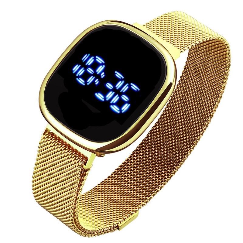 LED Touch Screen Magnetic Buckle Watch Fashion Stainless Wristwatch For Women Men Square LED smart touch screen watch white light couple wrist watch magnetic buckle milanese belt electronics watch