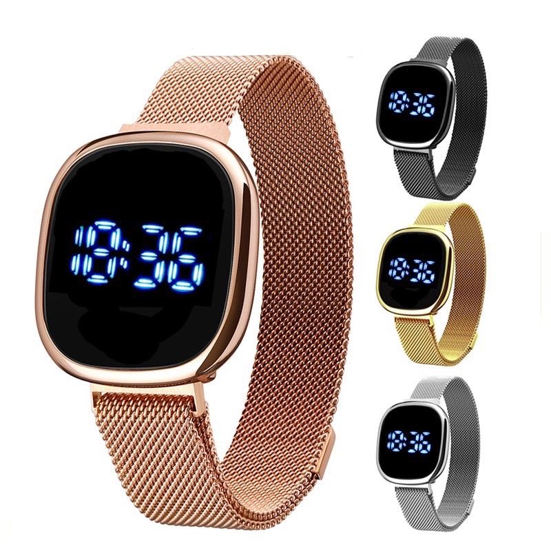 LED Touch Screen Magnetic Buckle Watch Fashion Stainless Wristwatch For Women Men Square LED smart touch screen watch white light couple wrist watch magnetic buckle milanese belt electronics watch