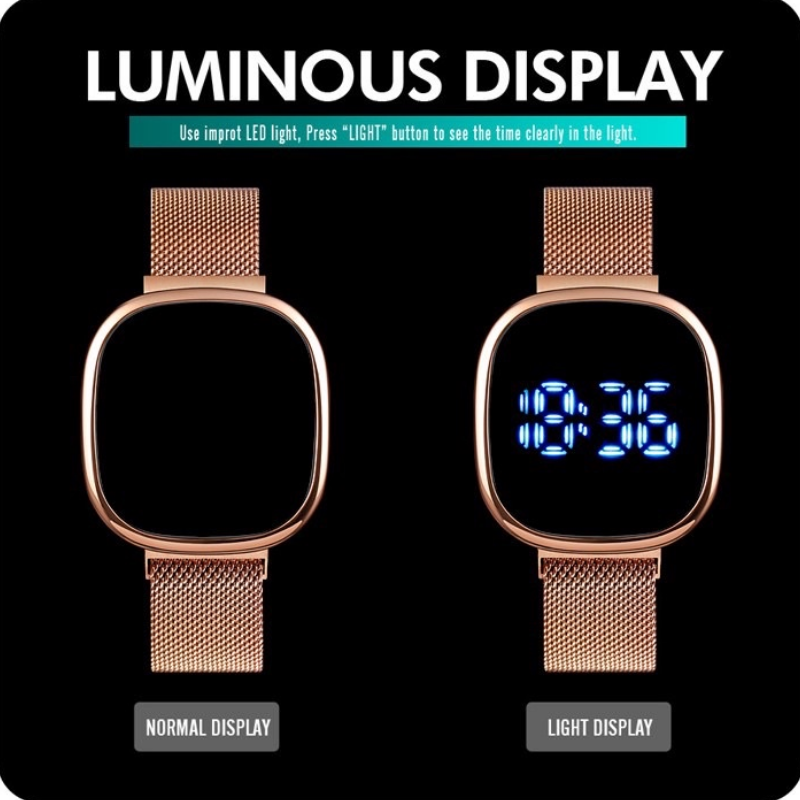 LED Touch Screen Magnetic Buckle Watch Fashion Stainless Wristwatch For Women Men Square LED smart touch screen watch white light couple wrist watch magnetic buckle milanese belt electronics watch