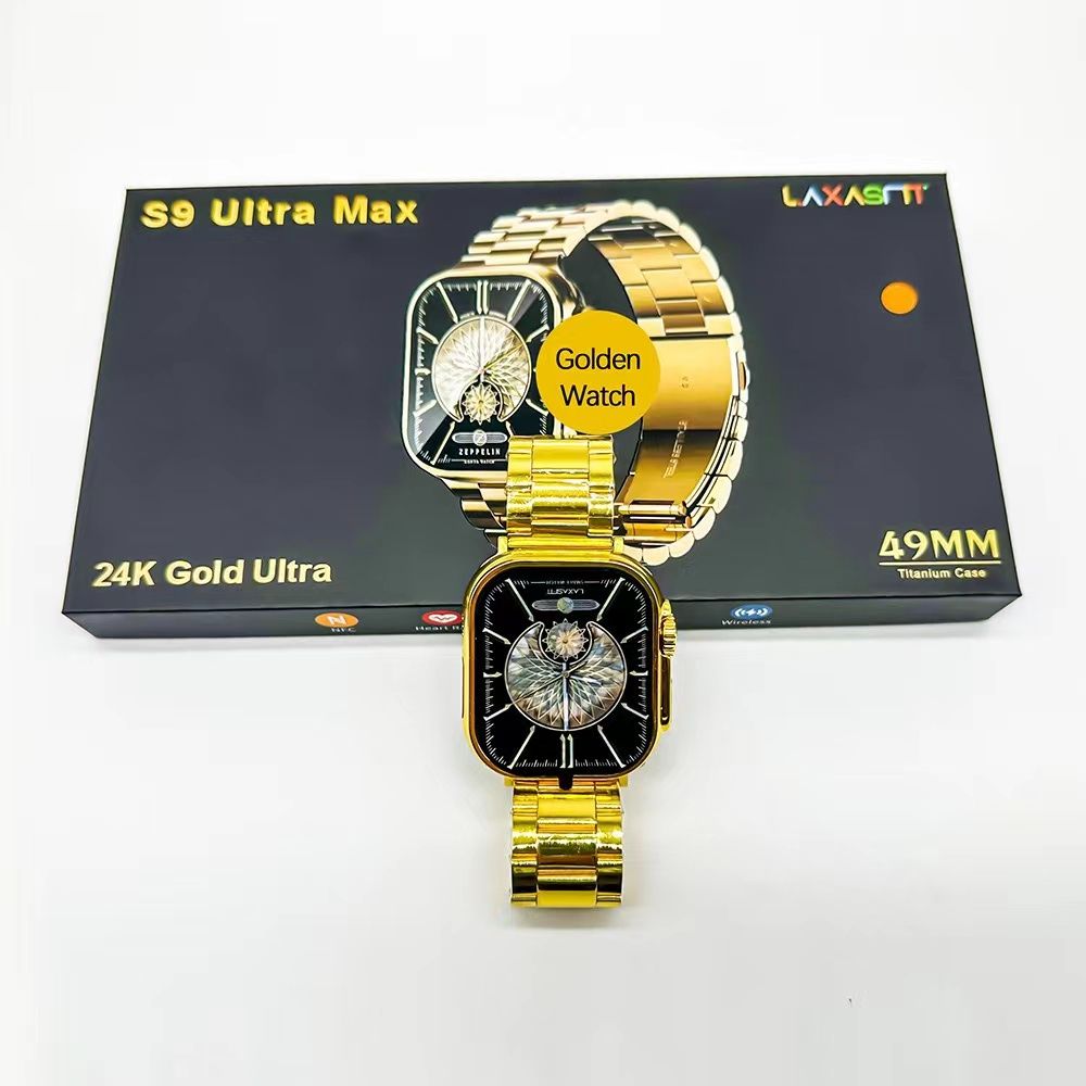 GPS NFC 24K Gold S9 Ultra Max Smart Watch with 2 pcs Strap Men Smart Watch Smartwatch S9 1.96'' Square Screen Waterproof Bussiness Casual Sports Watch Heart rate monitor Smart watch for android IOS