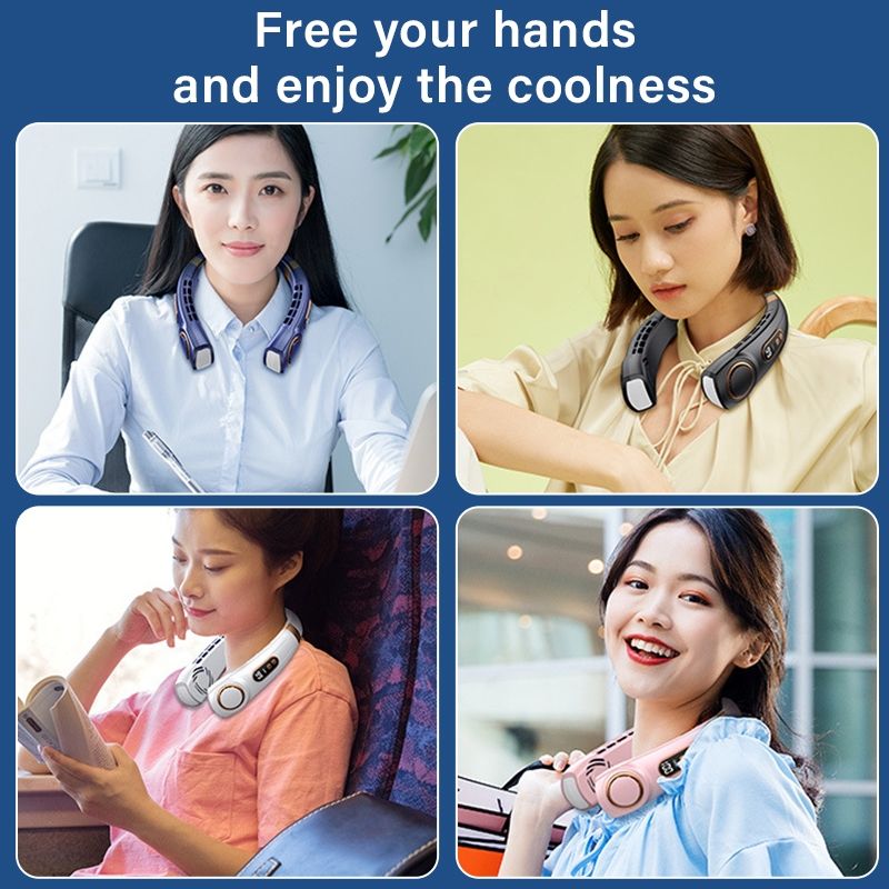 4000mAh USB rechargeable neck fan cooler portable neck fan strong wind 5 speeds neck electric fan for kids girl small fan ultra-long endurance strong cold air Quiet neck fan USB portable cooling fan