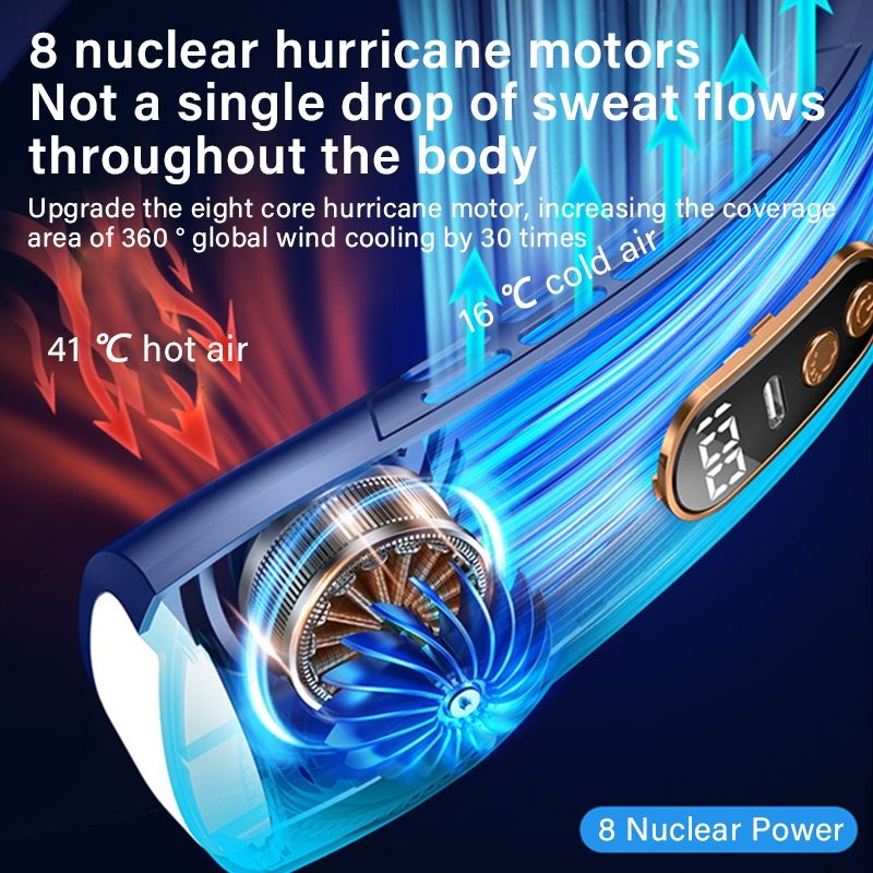 4000mAh USB rechargeable neck fan cooler portable neck fan strong wind 5 speeds neck electric fan for kids girl small fan ultra-long endurance strong cold air Quiet neck fan USB portable cooling fan