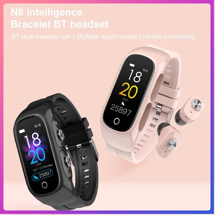 Fashion N8 Smart Watch built in earphones 2 In1 Wireless Bluetooth Earphones men woman smartwatches Bracelet wristband Fashion men watch Fitness Tracker earpods Headset For Men Women wireless Earphone