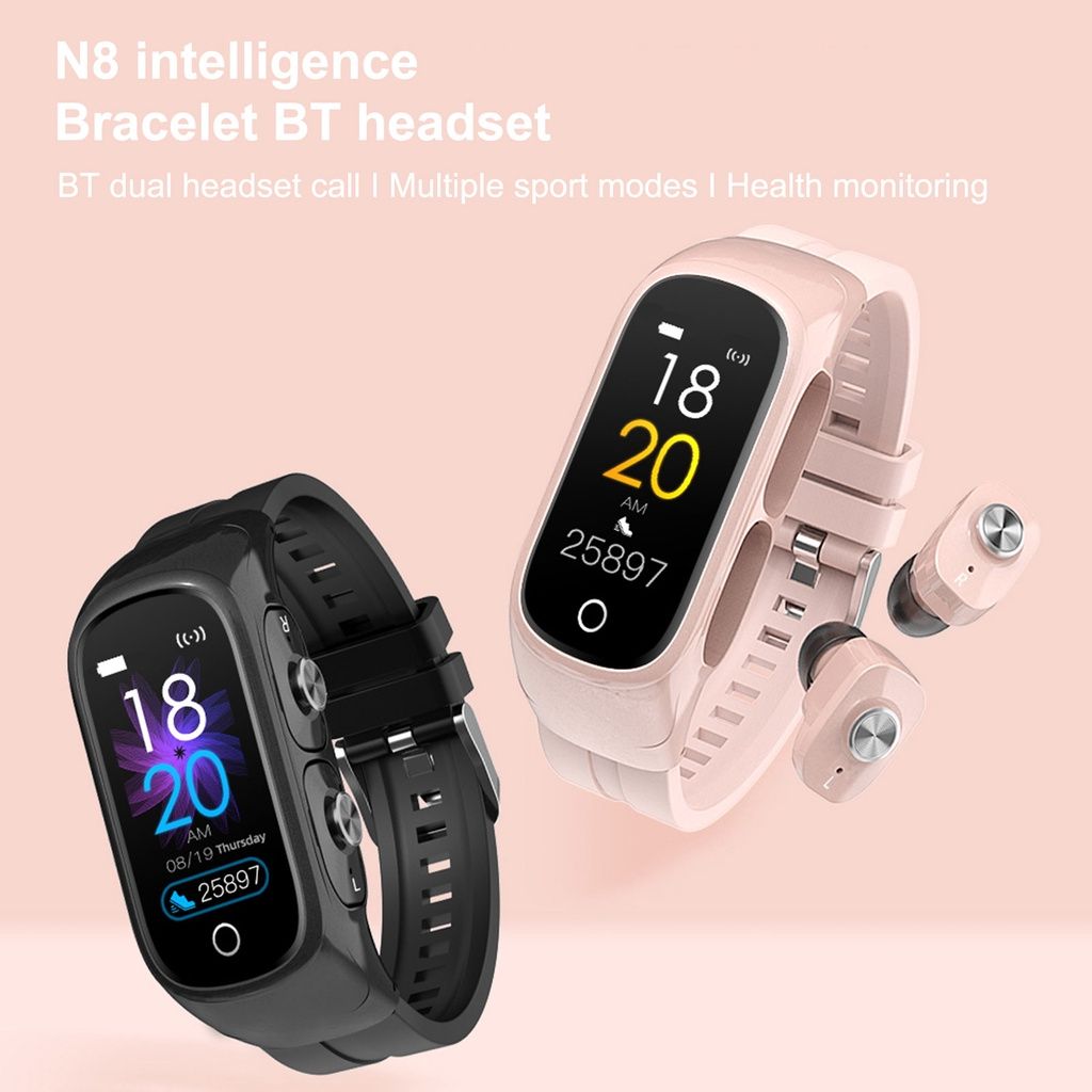 Fashion N8 Smart Watch built in earphones 2 In1 Wireless Bluetooth Earphones men woman smartwatches Bracelet wristband Fashion men watch Fitness Tracker earpods Headset For Men Women wireless Earphone