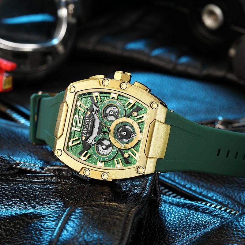 MEGIR Fashion Sports Men's Watch Waterproof Luminous Watch 8112 Barrel Men's Multifunctional Sports Watch Luminous Calendar Wristwatch square curved screen quartz watch analog watch Stopwatch calendar