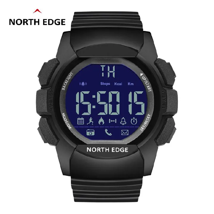 100 Meters Waterproof Sport Watch Military Men Smart Watch Alarm Clock Electronic Watch Men Long Stand-by Stopwatch Bluetooth Call Reminder for Android IOS iPhone North Edge AK Outdoor Watches for Men