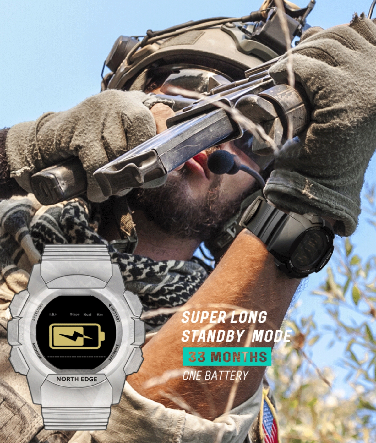 100 Meters Waterproof Sport Watch Military Men Smart Watch Alarm Clock Electronic Watch Men Long Stand-by Stopwatch Bluetooth Call Reminder for Android IOS iPhone North Edge AK Outdoor Watches for Men