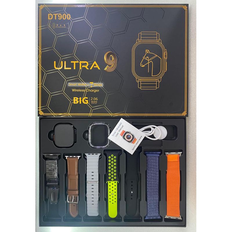 7 in 1 DT900 Ultra 9 Smart watch with 7 straps and Watch protective case Heart rate Monitoring Music Find Phone Smartwatches for Android iOS Waterproof Smart Watch For Men Sports Smartwatch for Woman