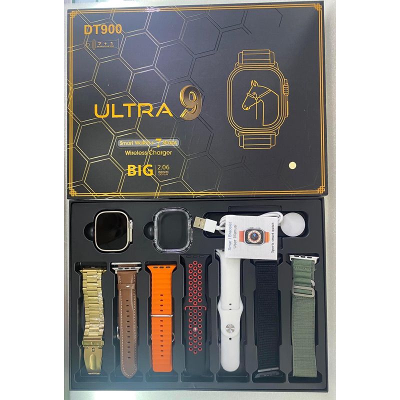 7 in 1 DT900 Ultra 9 Smart watch with 7 straps and Watch protective case Heart rate Monitoring Music Find Phone Smartwatches for Android iOS Waterproof Smart Watch For Men Sports Smartwatch for Woman