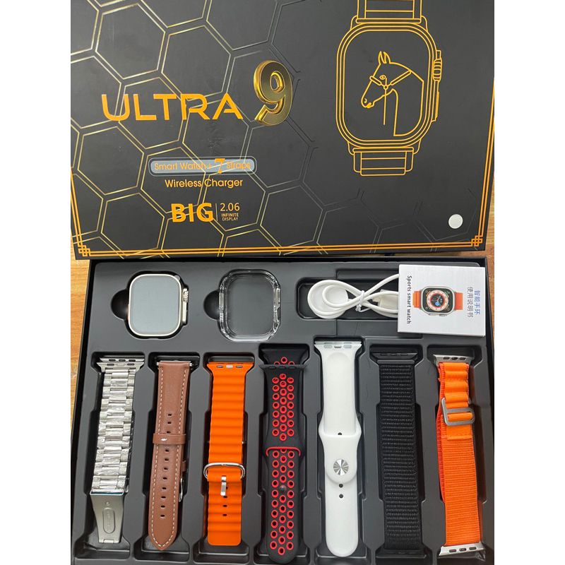 7 in 1 DT900 Ultra 9 Smart watch with 7 straps and Watch protective case Heart rate Monitoring Music Find Phone Smartwatches for Android iOS Waterproof Smart Watch For Men Sports Smartwatch for Woman