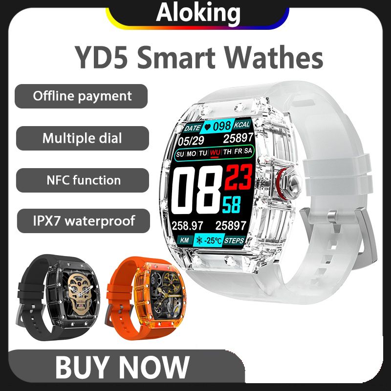 YD5 Men Smart Watch Touch Control sports watch Smartwatches IP67 waterproof NFC Alipay Gaming Heart Rate Monitor Bluetooth Bracelet Unisex Watch wrist band wristwatch digital watch couple watches