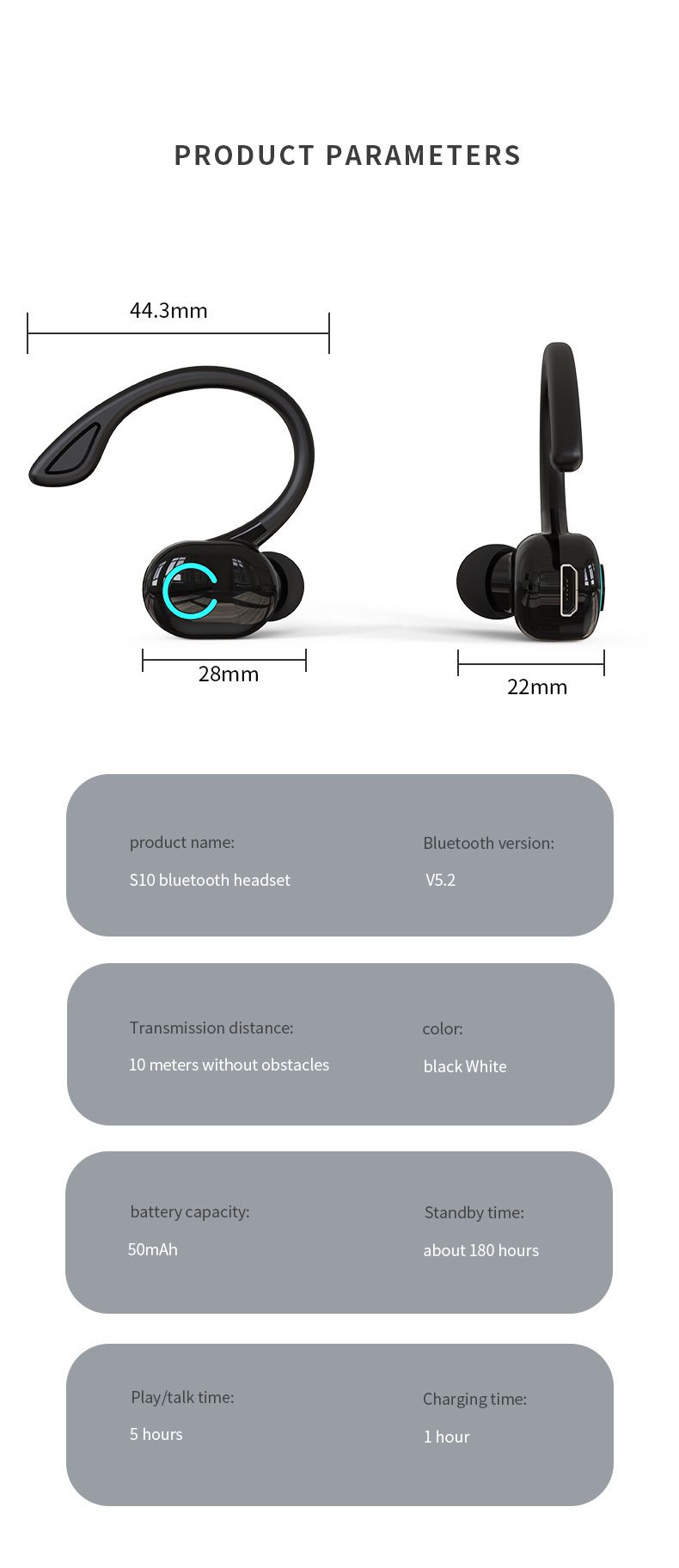 Aloking Bluetooth earphone S10 Wireless Earphone Single ear Touch Control Mini Microphone Handsfree HIFI Surround Stereo Waterproof Headset headphones sport runnwireless earbud earpod iPhone Android