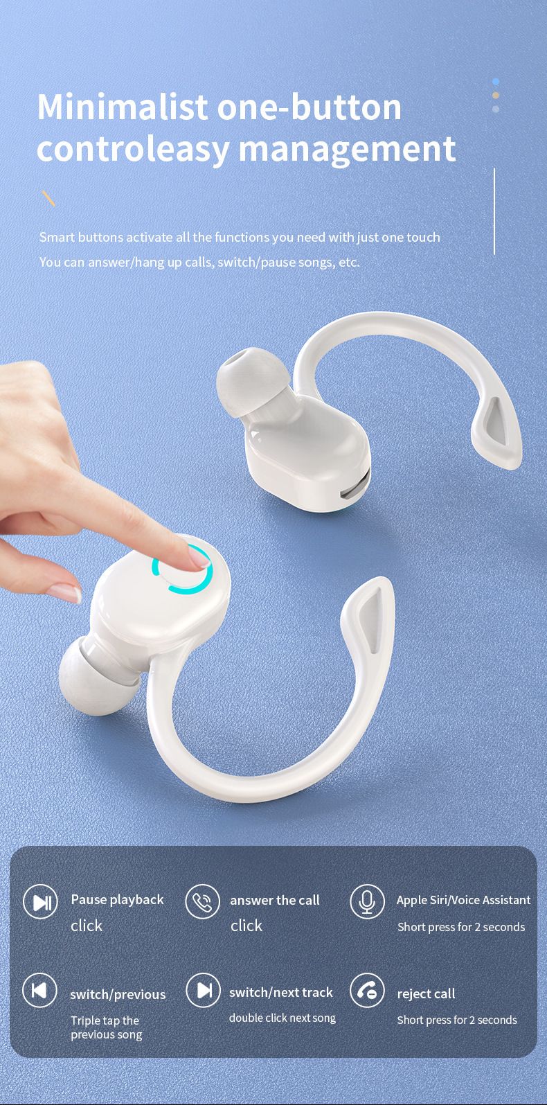 Aloking Bluetooth earphone S10 Wireless Earphone Single ear Touch Control Mini Microphone Handsfree HIFI Surround Stereo Waterproof Headset headphones sport runnwireless earbud earpod iPhone Android
