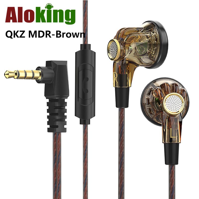 Aloking QKZ MDR Earbuds On Ear Headphones Wire Control Earplug wire-controlled music earphone with microphone monitoring earphone 16mm dynamic flat-head subwoofer headphone earplug for Android Windows