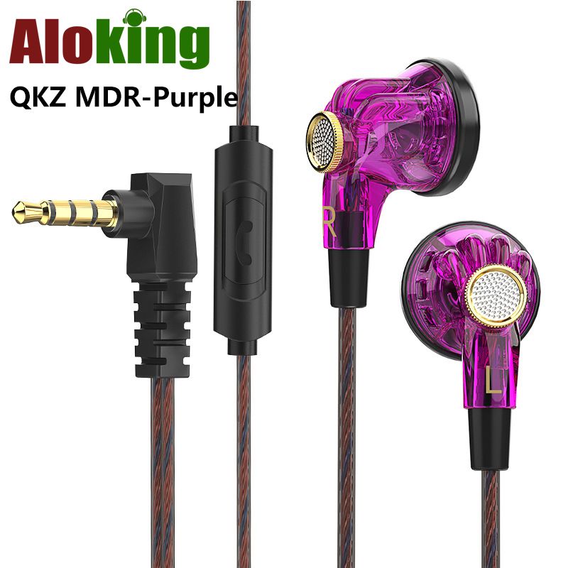 Aloking QKZ MDR Earbuds On Ear Headphones Wire Control Earplug wire-controlled music earphone with microphone monitoring earphone 16mm dynamic flat-head subwoofer headphone earplug for Android Windows