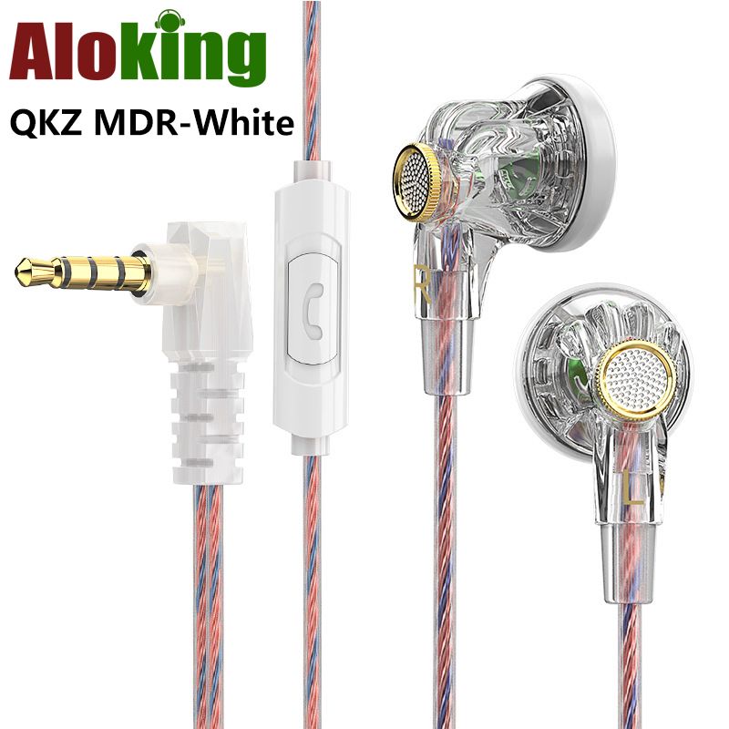 Aloking QKZ MDR Earbuds On Ear Headphones Wire Control Earplug wire-controlled music earphone with microphone monitoring earphone 16mm dynamic flat-head subwoofer headphone earplug for Android Windows