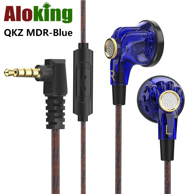 Aloking QKZ MDR Earbuds On Ear Headphones Wire Control Earplug wire-controlled music earphone with microphone monitoring earphone 16mm dynamic flat-head subwoofer headphone earplug for Android Windows